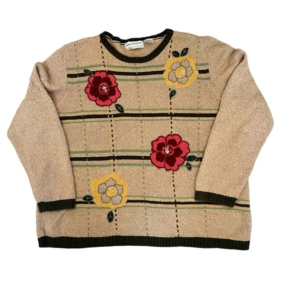 Alfred Dunner Vintage Rami and Cotton Floral Sweater Brown Size 3X - Picture 1 of 6